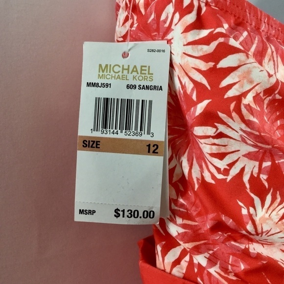 MICHAEL Michael Kors Bandeau Cut Out One Piece Sangria Palm Mix Size 12 NWT - Picture 7 of 7